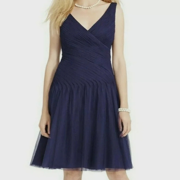 $250 LAUREN RALPH LAUREN Evening  Shirred Tulle Fit & Flare Sleeveless Dress 10 - Picture 1 of 12
